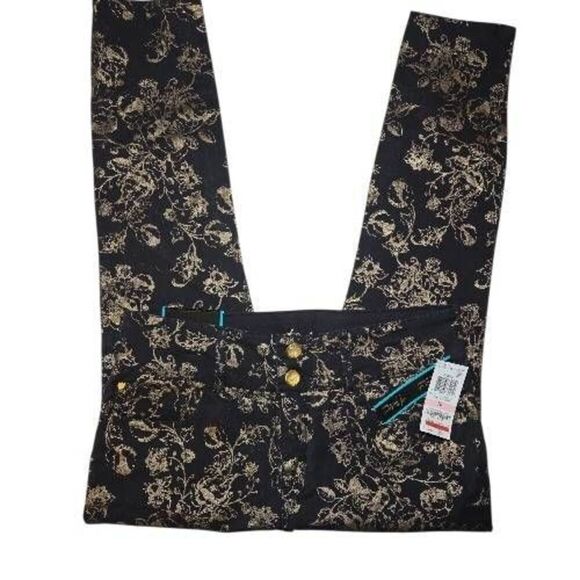 ​NWT Thalia Sodi Gold Metallic Floral Skinny Pants Black Size 10 - Picture 2 of 5